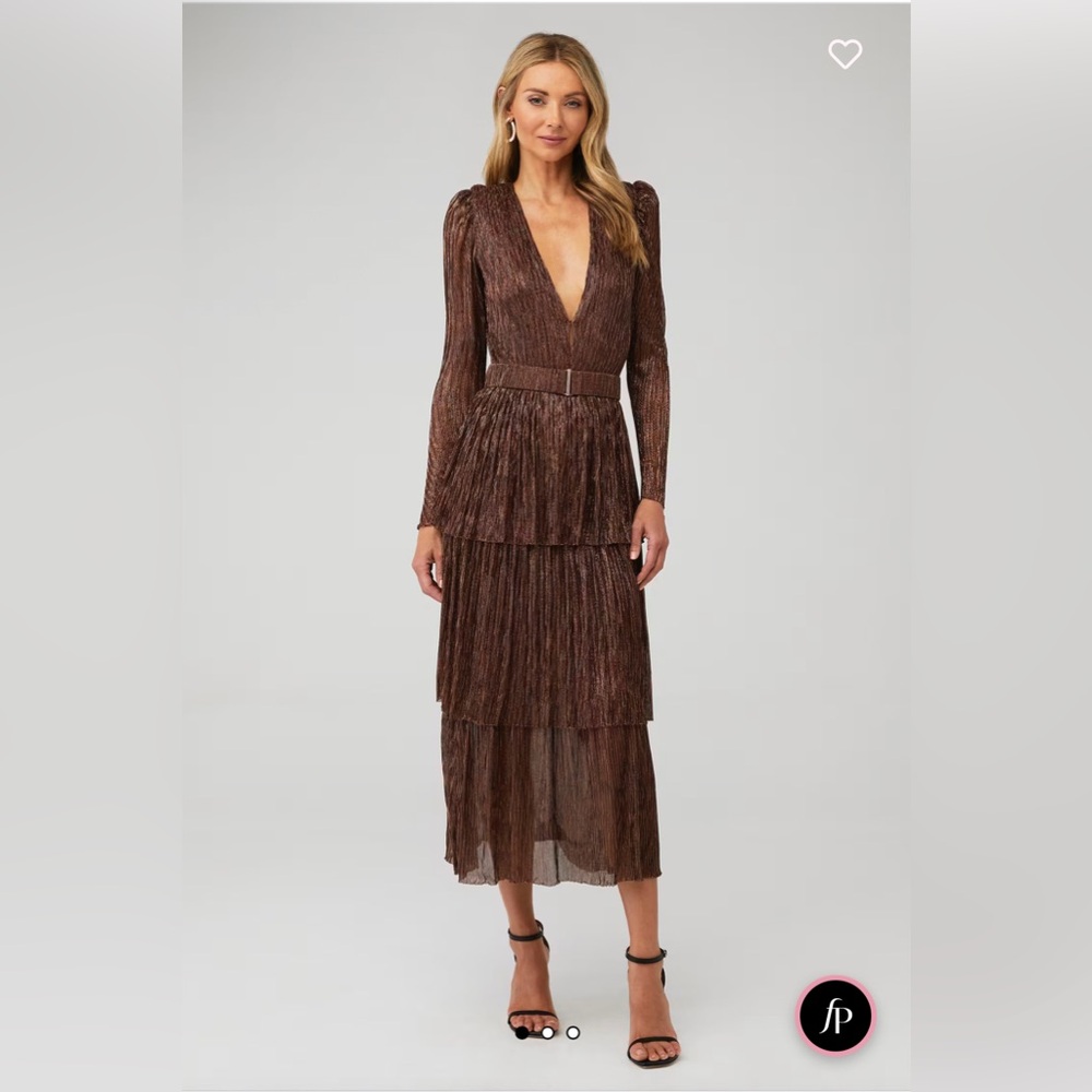 Sabina Musayev Carry Long Sleeve V Neck Midi Dress in Bronze
